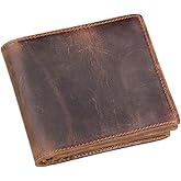 HRS Genuine Leather Wallets for Men-Handmade Vintage Italian Distressed Large Bifold Men's Wallet with RFID Blocking ID Window and Zipper