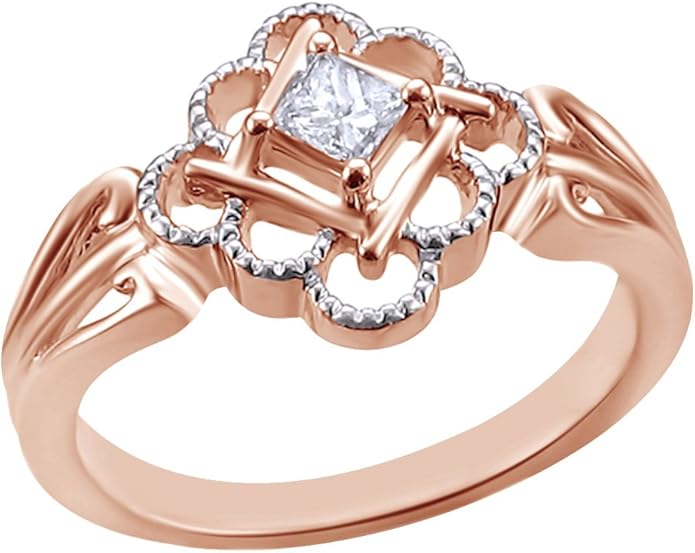 0.2 Cttw Princess Cut White Natural Diamond Open Scallop Frame Promise