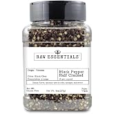 Raw Essentials Black Pepper Half Cracked, 6 Mesh Butchered Cut, 8 Ounce | Pungent and Biting Flavor, Dry Rubs, Sausages, Marinades and Salads