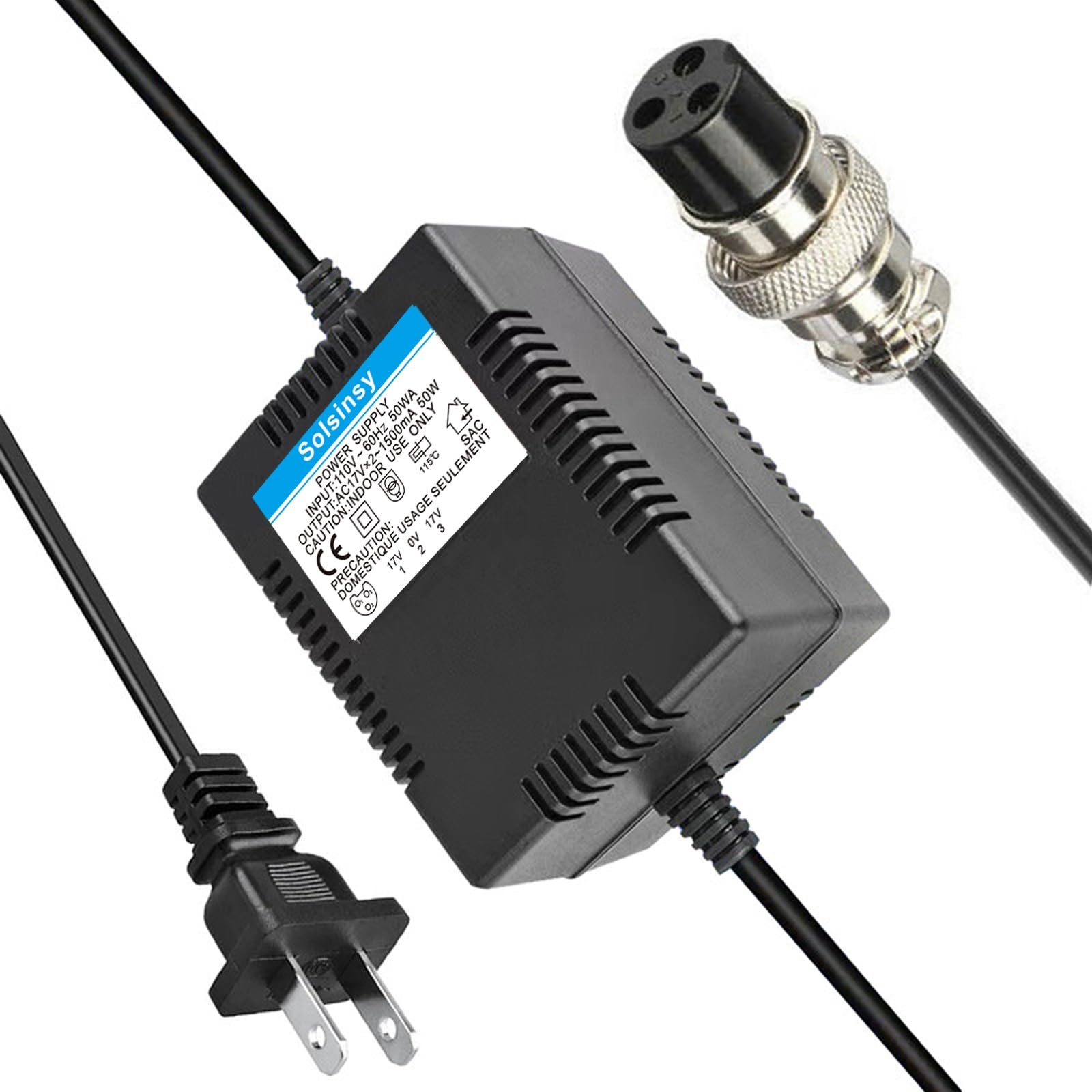 Solsinsy AC17VX2 1500mA Mixer Power Supply - Compatible with Yamaha, Alesis, & Behringer Mixing Consoles