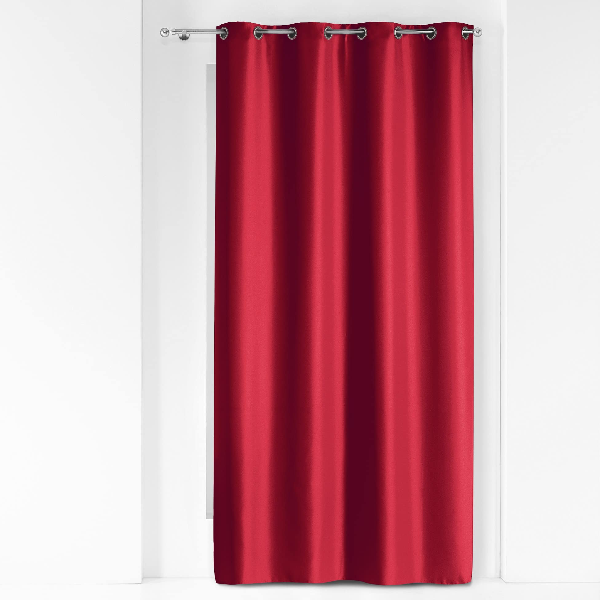 Douceur d'Interieur 140 x 280 cm Plain Polyester Metal Essentiel Curtain Rings, Rouge
