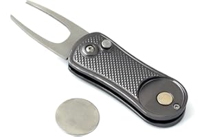 Vulcan Gear Metal Switchblade Divot Tool with Pop-up Button & Magnetic Ball Marker - Lightweight Portable and Fold-able