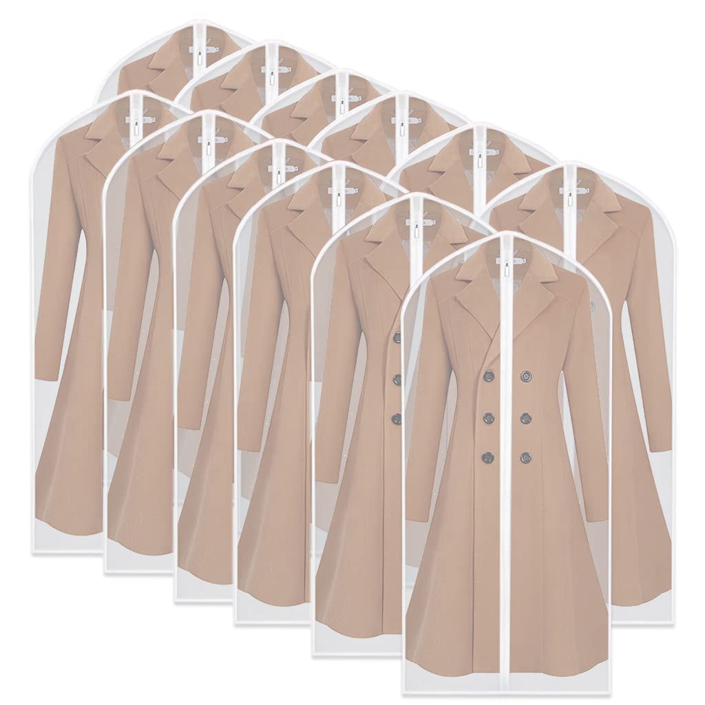 Garment Covers Bag 12 PCS Transparent Waterproof Dustproof Dresses Storage Bags for Wardrobe Storage Suit Cloth Cover Washable Clear Zipper Garment Bags for Long Dress Suits Gowns