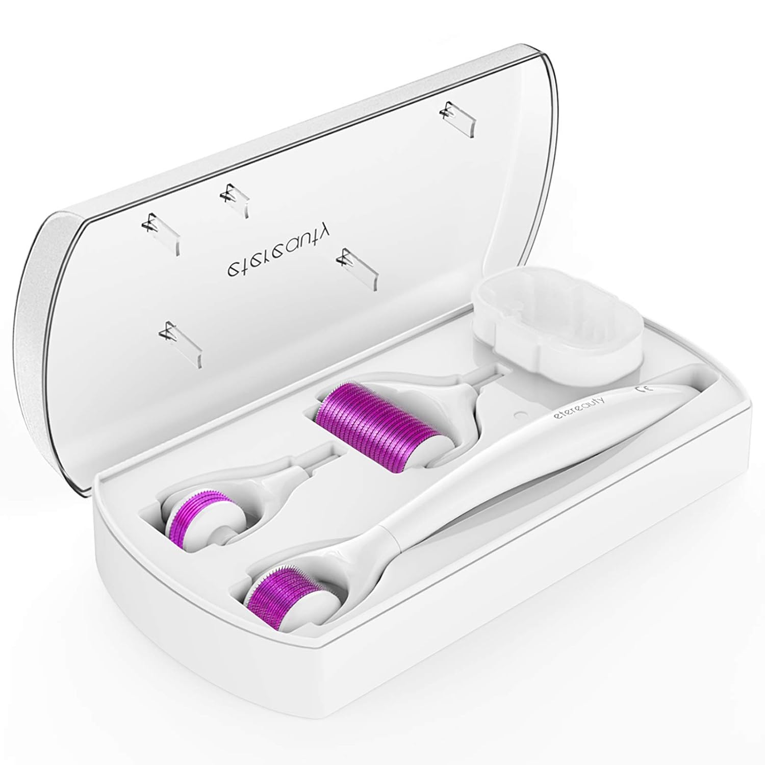 Derma Roller Microneedle Face Roller - ETEREAUTY 0.25mm Beauty Cosmetic Products with 3 Replacable Roller Heads for Skin Care Face, Body, Beard and Hair Growth-Includes Free Storage Case: Beauty