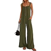 KIRUNDO Summer One Piece Jumpsuits For Women 2025 Casual Loose Button Sleeveless Romper Knit Wide Leg Overalls With Pockets