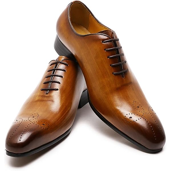 Amazon.com | Oxfords Leather Men Shoes Whole Cut Fashion Casual Pointed Toe  Formal Business Male Wedding Dress Shoes (., Numeric_13) Brown | Oxfords
