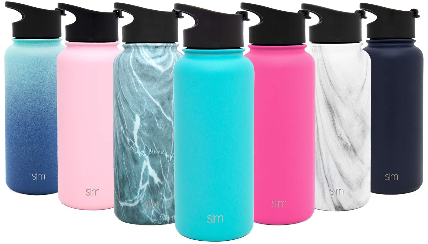 Simple Modern Summit Water Bottle + Extra Lid - Wide Mouth Vacuum Insulated 18/8 Stainless Steel Powder Coated