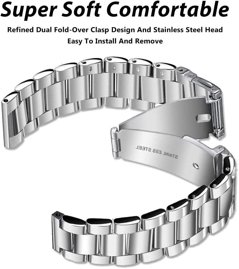 Diruite for Samsung Galaxy Watch 3 45mm Strap,22mm Plating Solid Stainless Steel Bracelet Adjustable Straps Replacement Wrist for Samsung Galaxy Watch 3 Bands - Image 4