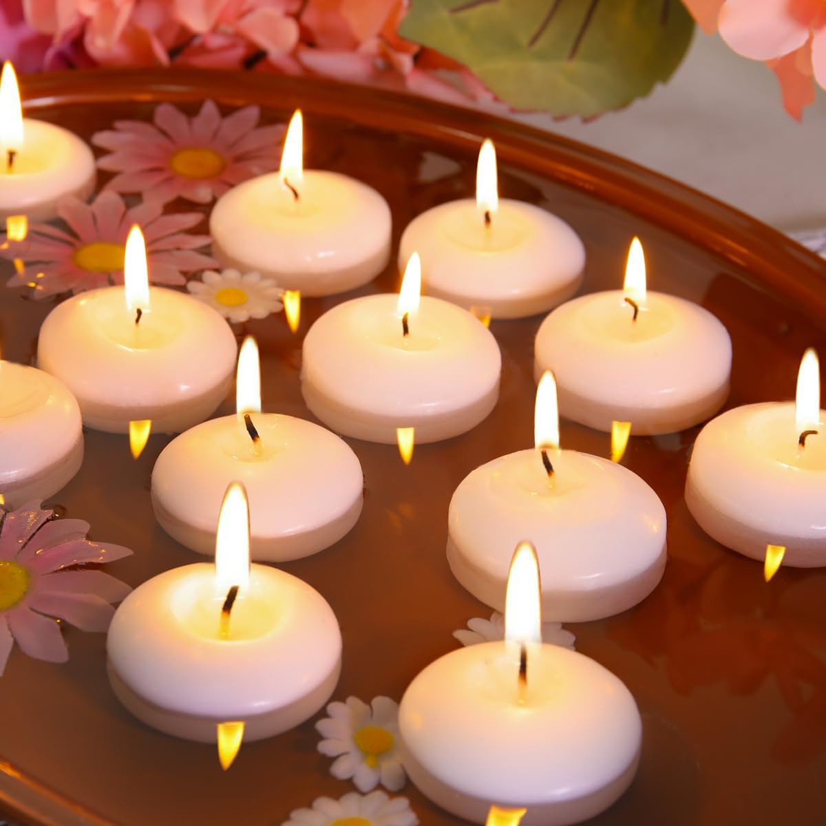 Photo 1 of  2 inch White Floating Candles Unscented Floating Candle for Centerpieces 5-6 Hours Burning 2” Floating Candle Bulk for Wedding
