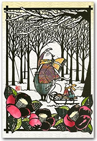 Amazon 切り絵 ちぎり絵ポストカード 冬の日 おしゃれな絵葉書 ポストカード 絵柄付はがき 文房具 オフィス用品