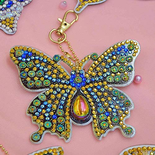 5D DIY Diamond Painting Keychain, Mosaic Making Full Drill Special Shape Diamond Painting Kit for Bags, Smartphone Straps (Butterfly)