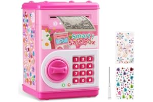 STOPKLAS Piggy Bank for Kids, Electronic Mini ATM Bank with Password for Boys Girls, Money Saving Box with Auto Grab Bill Slot, Cash Coin Can Money Safe Toy, Birthday for Age 3-12, Pink