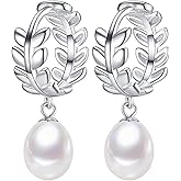ZoVanHee Gifts for Her, Freshwater Pearl Hoop Earrings for Women, 925 Sterling Silver, Real Pearl Drop Earrings for Women, Wife, Mom, Bride, Bridesmaid