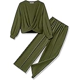 Arshiner Girls 2 Piece Outfits Sweatsuit Set Twist Front Sweatshirt Wide Leg Sweatpants Tracksuit with Pockets