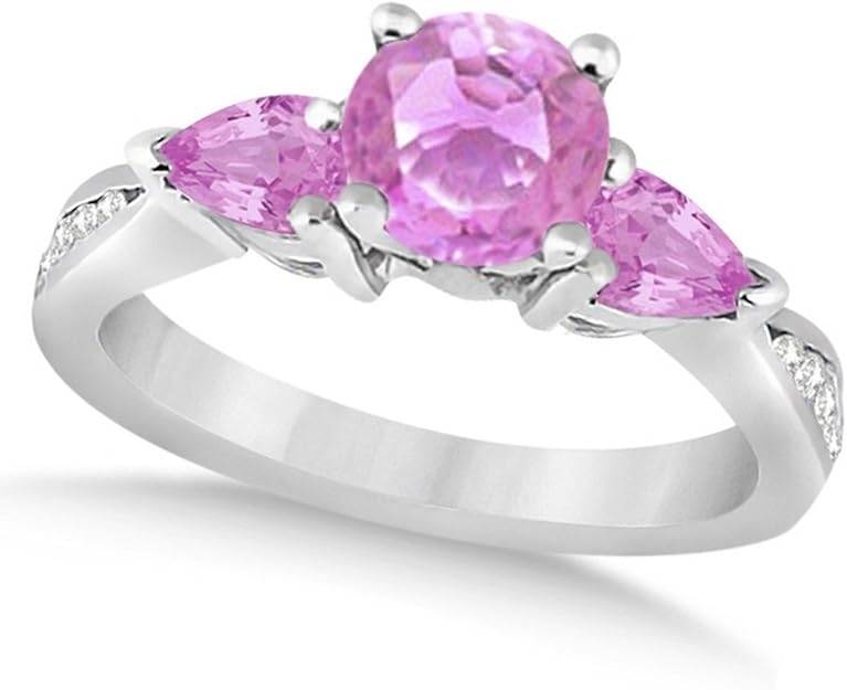 Pear Cut Three Stone Pink Sapphire Engagement Ring 3Stone 14k White
