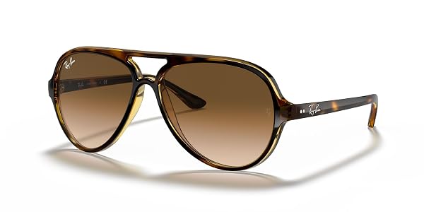 RAY-BAN UNISEX RB4125 CATS 5000 AVIATOR SUNGLASSES, LIGHT HAVANA/CLEAR GRADIENT BROWN, 59 MM