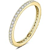 JewelryPalace Genuine Moissanite Wedding Rings for Women, Eternity 14k White Yellow Rose Gold Plated 925 Sterling Silver Promise Ring for Her, Round Cut Simulated Diamond Anniversary Band Ring VVS D-F