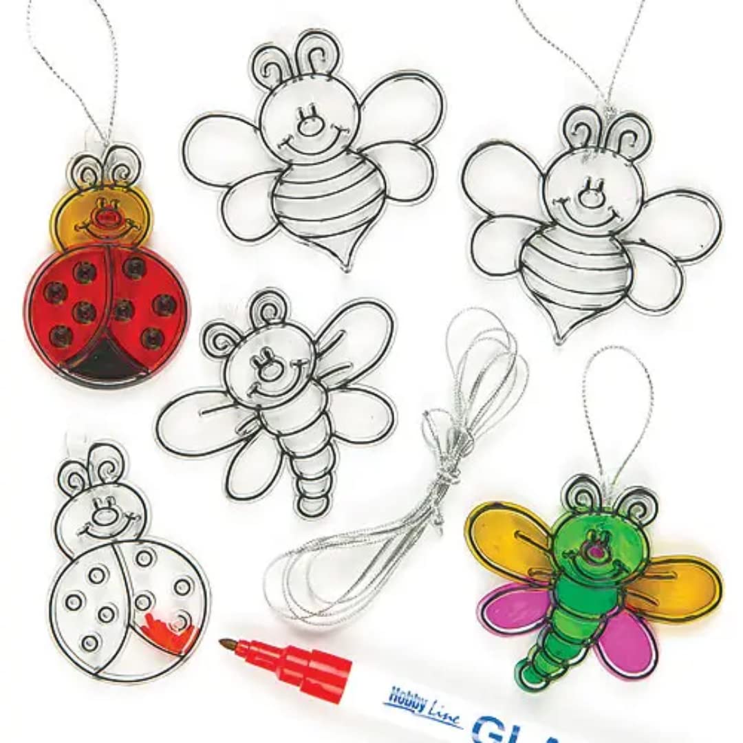 Baker Ross ET810 Bug Stained Glass Decorations (Pack of 12) Craft Kit for Kids to Assemble and Display