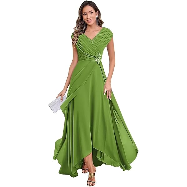 Olive-Green Tea Length Mother of The Bride Dress Petite 2 Pieces 3/4  Sleeves Chiffon Prom Dresses for Women Ball Gown, US 2 at Amazon Women's  Clothing store