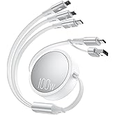 CAFELE 100W Multi Charging Cable, 6-in-1 Retractable USB C/A Cable, 5A Fast Charger Cord for Multiple Devices with Type C/L/Micro Ports for Phone 17 16 15 14 Pro Max, S24/S23, MBook, Pad (3.6ft) White