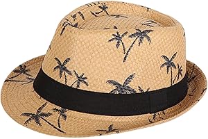 HUIFACAI Straw Fedora Hat Straw Hat Straw Beach Hat Straw Hat Straw Panama Hat Panama Fedora Hat Tropical Printed Sunhat Came