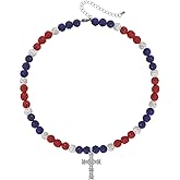 LIYAPEI Bling Ice Collection Baseball Necklace for Boys, crucifix cross pendant necklace colorful Rhinestone Beads Beaded Necklace for Men Women Baseball Team Lovers
