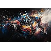 Optimus Metal Robot Action Prime Transformer Machine Art Print - 24x36 Camp Legend Art, Oil Painting Wall Art Birthday Party Poster, Home Decor Banner