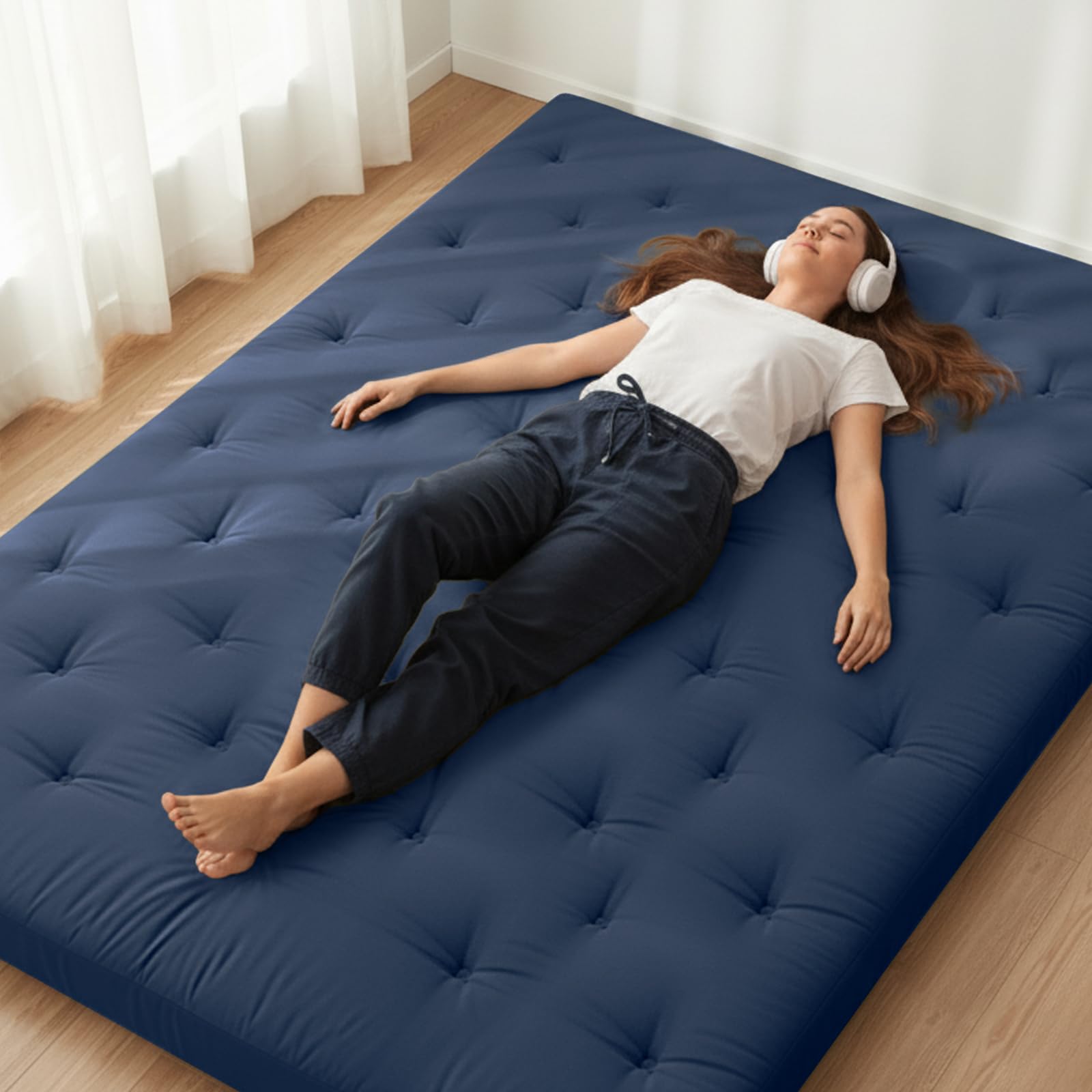 Photo 1 of ZonLi Japanese Floor Futon Mattress Twin Size 75"x 39", 100% Cotton Cover 2.5'' Thicken Tatami Mattress, Foldable Sleeping Pad, Portable Dormitory Tatami Mat, Roll Up Floor Lounger Bed for Adult