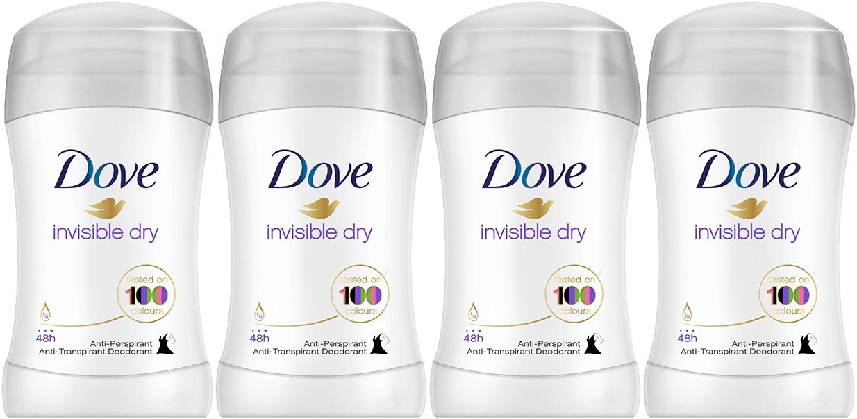 Dove Invisible Dry Antiperspirant Deodorant Stick, 1.4 Oz / 40 Ml (Pack of 4)