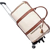Rolling Garment Bag for Travel, 3-in-1 Convertible Carry On Garment Duffle Bag with Wheels & Shoe Pouch, Waterproof PU Leather No Wrinkle Suit Bag for Business Trip, Wedding, Overnight White