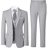 Joqeif Boys Formal Suit Set with Dress Shirt Tie and Pocket Square, Adjustable Waist