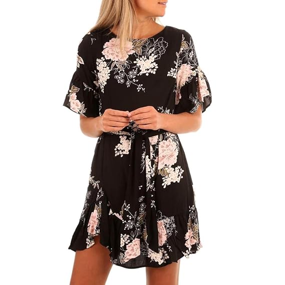 Huihui Femmes été Manches Courtes Mousseline De Soie Floral