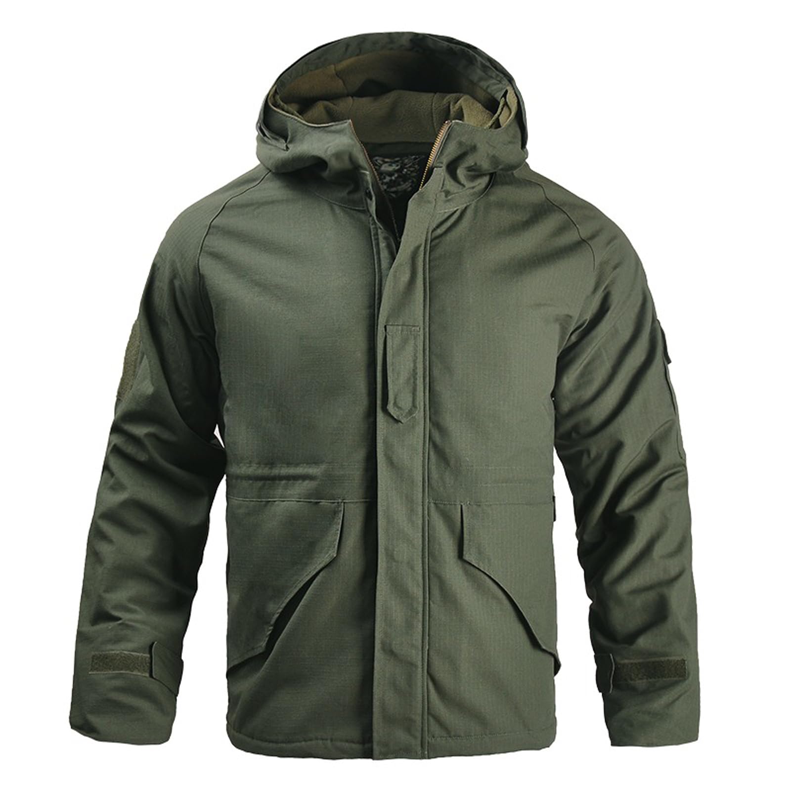 HAN·WILD Men's Military Jacket Tactical Winter Coats Fleece Hooded Outdoor Warm Hiking Soft Shell Green