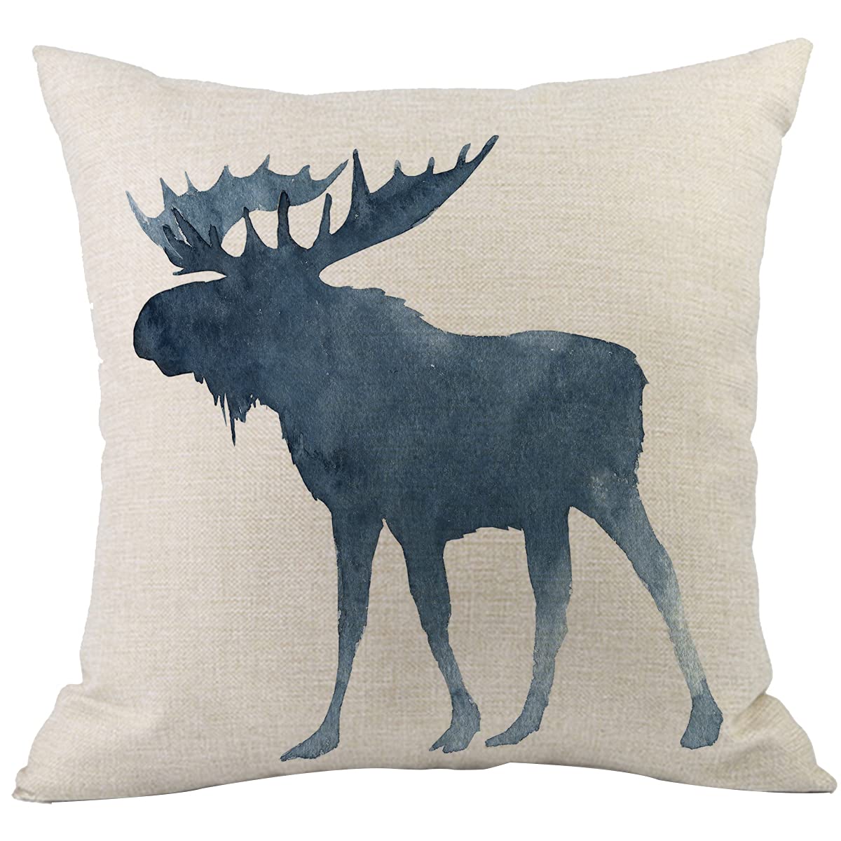 CANSEGO Moose Cushion Covers Cute Christmas Animal Moose with Big Horns Antler Square Pillowcases Cotton Linen Throw Pillow for Women Men Boys Girls Bed 18x18 Inch
