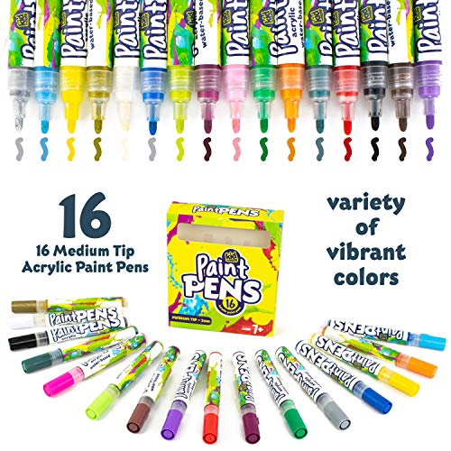 Kid Awesome Acrylic Paint Pens 16 Medium Tip, Water Based Paint Markers for Rock Painting