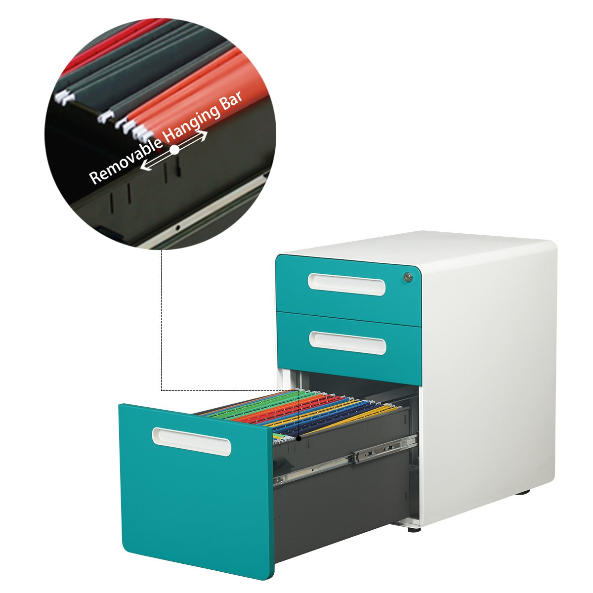 Legal Letter Size Pemberly Row 3 Drawer Mobile Metal File Cabinet With Anti Tilt Mechanism Aqua White Fully Assembled