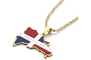 CHUANGBANG JEWELRY Stainless Steel Dominican Map Flag Pendant Necklace Dominicans Country Map Jewelry