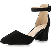 Ankis Closed Toe Heels for Women -Black Nude Gold Silver Pointed Toe Heels Low Block Chunky Women Pumps with Ankle Strap -2.25 Inch