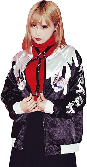 Amazon エーシーディーシーラグ Acdc Rag なめ猫タレスカジャン サテン ゆめかわいい 猫 ねこ ネコ 原宿系 ブラック コート ジャケット 通販