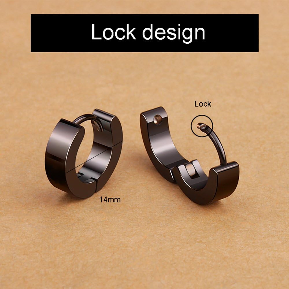 Epoch World 5 works Set 316L Surgical Stainless Steel Huggie Small Silver Hoop Earrings for Men Women Hoop Earrings Gold Black Hypoallergenic 14MM - Image 3