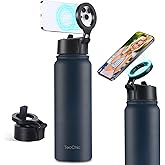 Insulated Water Bottle with Magnetic Phone Holder Compatible with MagSafe and iPhone,Double-Sided Magnet,Hot 12H Cold 24H,Stainless Steel Water Bottle Phone Mount for Sports Travel,27oz (Navy Blue)