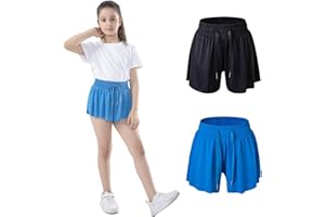 MADFAST 2 Pack Girls Flowy Shorts with Spandex Liner 2-in-1 Butterfly Skirts Teen Girls with Pockets for Sports，Running，Athletic
