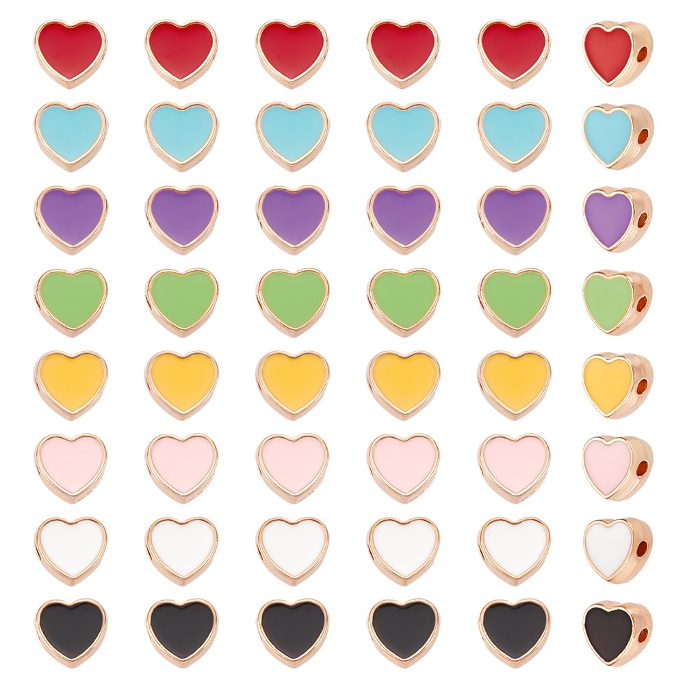 arricraft 80 Pcs Heart Beads, 8 Colors Alloy Enamel Heart Spacer Beads European Love Heart Beads Small Hole Loose Beads for Earring Bracelet Necklace Jewelry Making DIY Crafts