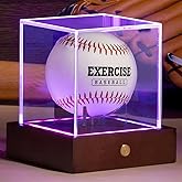HouseJoy Baseball Display Case with Light, 10 Color LED Baseball Display Stand Wood,UV Protected Clear Cube for Memorabilia Baseball Gifts