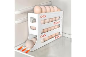 OARIIPS 4 Tier Egg Holder For Fridge, Egg Holder For Fridge, Egg Dispenser For Refrigerator Roll Down, Egg Rack Holders, Eggs Organizer For Refrigerator Suitable & Kitchen Egg Dispenser (14.1*7.67*2.75 White)