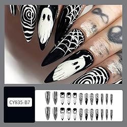 24Pcs Halloween Press on Nails Almond Long Ghost