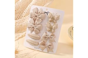 8pcs Beige Baby Girl Hair Bow Clips Set 1.7"-2.5" Toddler Hair Clips Boutique Grosgrain Ribbon Bow Knitted Butterfly Hair Bar