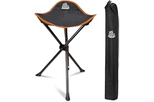 DEERFAMY Camping Stool 3 Legged Hold up to 225lbs Portable Tripod Seat with Shoulder Strap Compact Tri-Leg Chair for Backpacking Kayaking Canoeing Hiking Hunting Fishing Outdoor, Orange 1 Pack