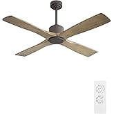WINGBO 48 Inch DC Ceiling Fan without Lights, 4 Carved Solid Wood Blades, 6-Speed Noiseless Reversible DC Motor, Modern Ceiling Fan No Light with Remote, Graphite Finish with Gray Blades, ETL Listed