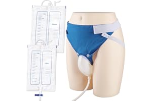 OPSTRA YEE Wearable Urine Collector with 1000ml & 2000ml Urine Collection Bags 1.2M Catheter and Dual Capacity Bags, Includes Breathable Cotton Pants Leak Proof Anti Reflux for Elderly Men Blue